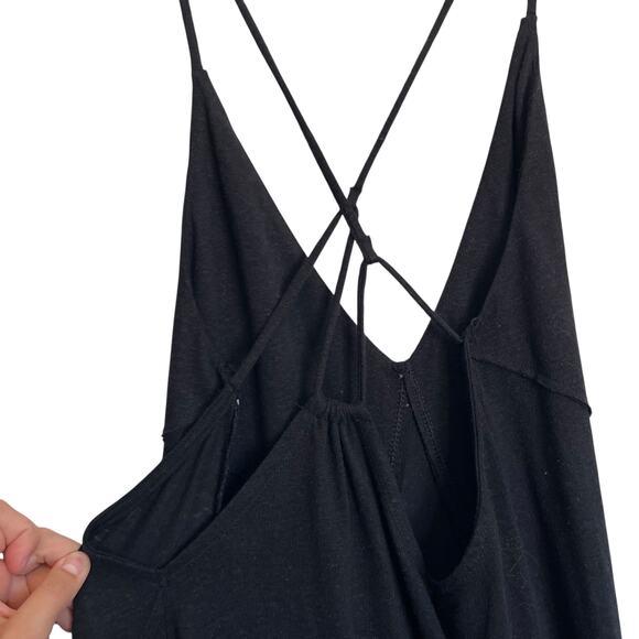 NWT Free People Beach Eros Maxi Dress Black Linen Cross Back Straps Drop Waist - Picture 8 of 13